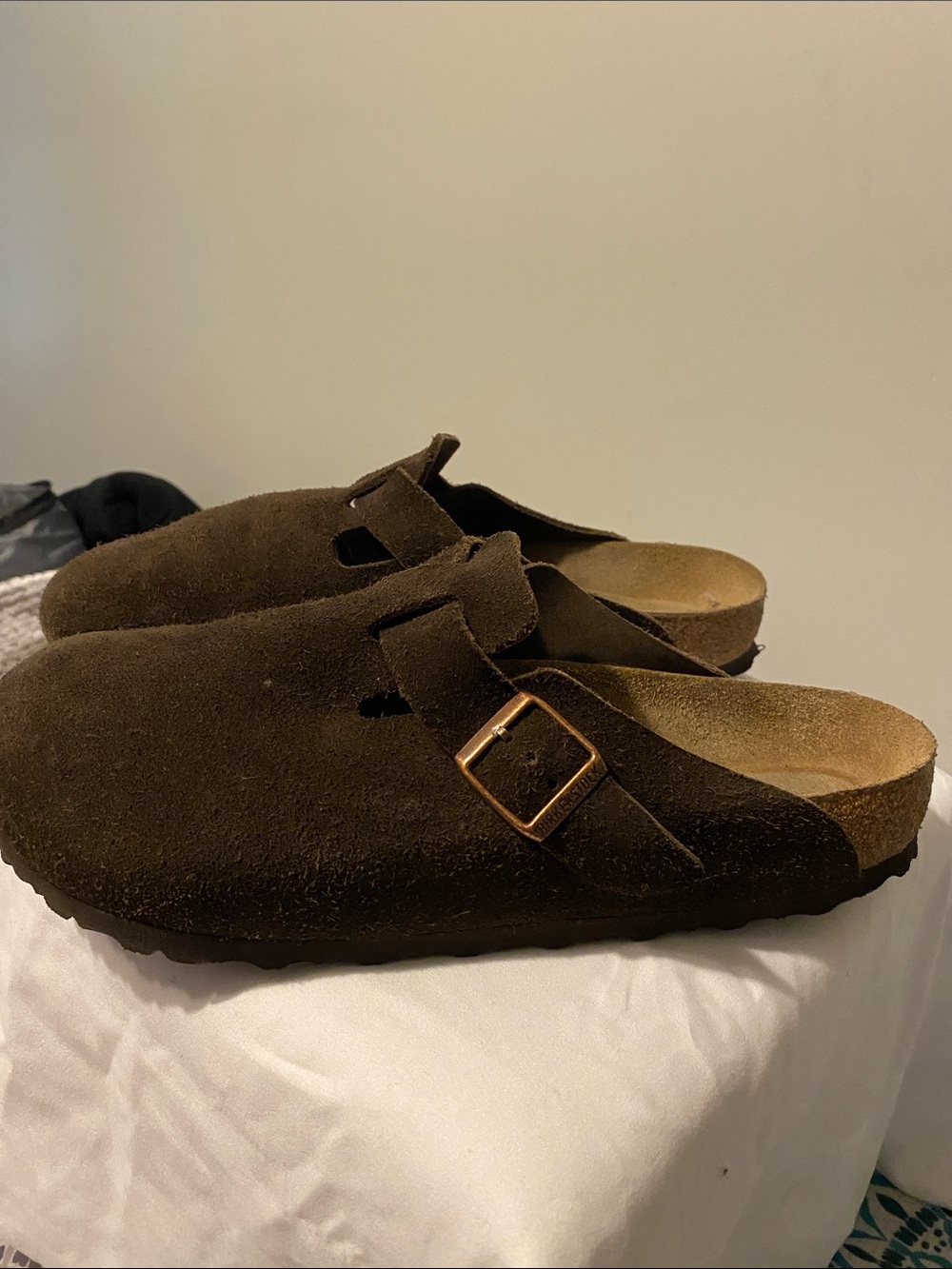 Birkenstock Boston Suede Slip-On Clogs with Buckle - Dark Brown